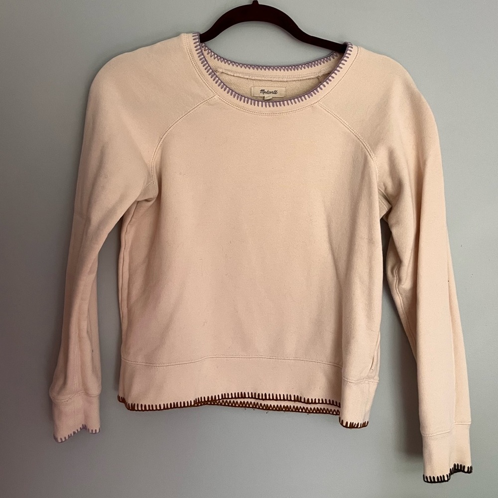 Madewell Embroidered Cream Sweatshirt Size Extra Small
